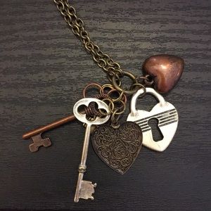 Bronze Metal Key & Heart Pendant Necklace